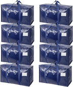 TICONN 8 Pack Extra Large Moving Bags Heavy Duty with Zippers & Carrying Handles, Durable Storage Bags Moving Boxes for Closet Organizers and Storage (8 Pack, Navy) by TICONN