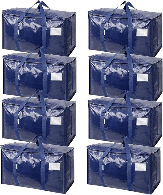 TICONN 8 Pack Extra Large Moving Bags Heavy Duty with Zippers & Carrying Handles, Durable Storage Bags Moving Boxes for Closet Organizers and Storage (8 Pack, Navy) by TICONN