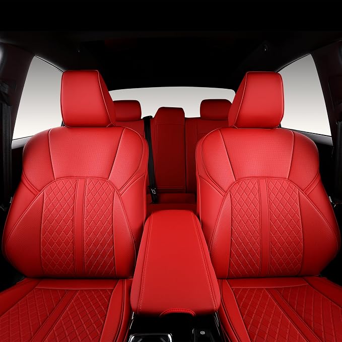 Custom Fit Camry Seat Covers for 2025 2026 Toyota Camry XLE XSE - Red | Waterproof Faux Leather Full Coverage, Car Seat Protectors Full Set with Armrest Covers, Airbag Compatible - Image 3
