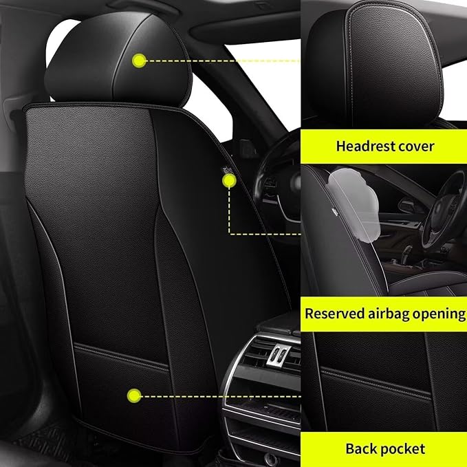 IKABEVEM Car Seat Covers Full Set Fit for Infiniti QX30 2017-2019: 5 Seats Auto Interior Accessories, Faux Leather Waterproof Seat Cushions Vehical Cover (Black) - Image 3