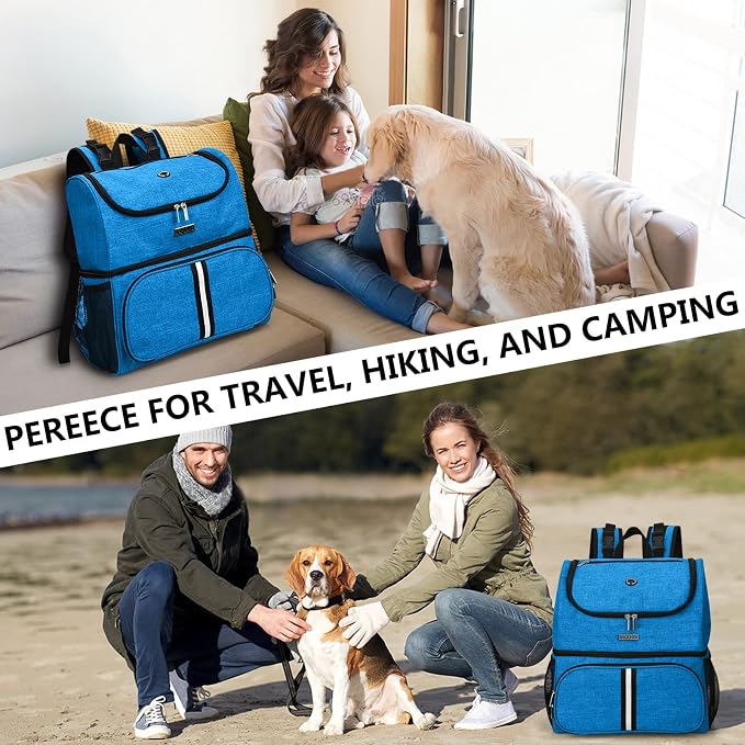 BAGLHER Pet Travel Bag, Double-Layer Pet Supplies Backpack (for All Pet Travel Supplies), Pet Travel Backpack with 2 Silicone Collapsible Bowls and 2 Food Baskets Blue - Image 7