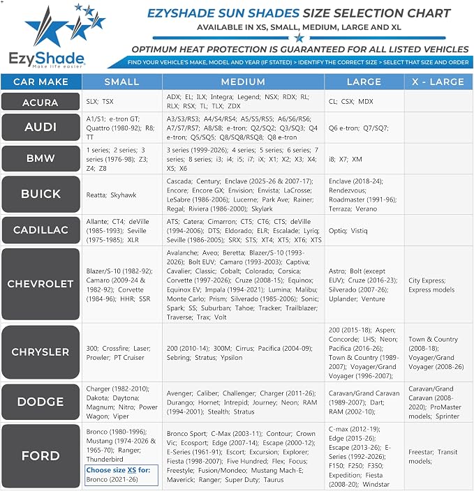 EzyShade Car Windshield Sun Shade. See Vehicle Size-Chart. Small (S) Size | Foldable 1-Piece Sunshade with Shield-X Reflective Technology. Sun Visor for Car Front Windshield Window. See Size Chart - Image 4
