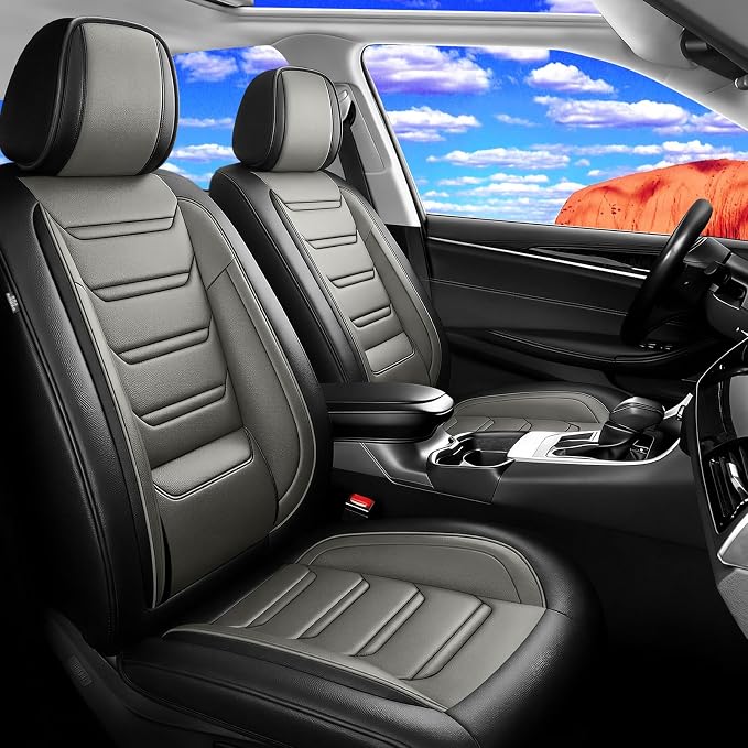 Fit Genesis Seat Covers Fit for Hyundai Genesis 2009-2016, 5 Seats | Premium Leather Full Coverage Protectors, Waterproof, Breathable, Scratch Resistant, Easy Wipe, Airbag Compatible, Black+Gray by FiveFox