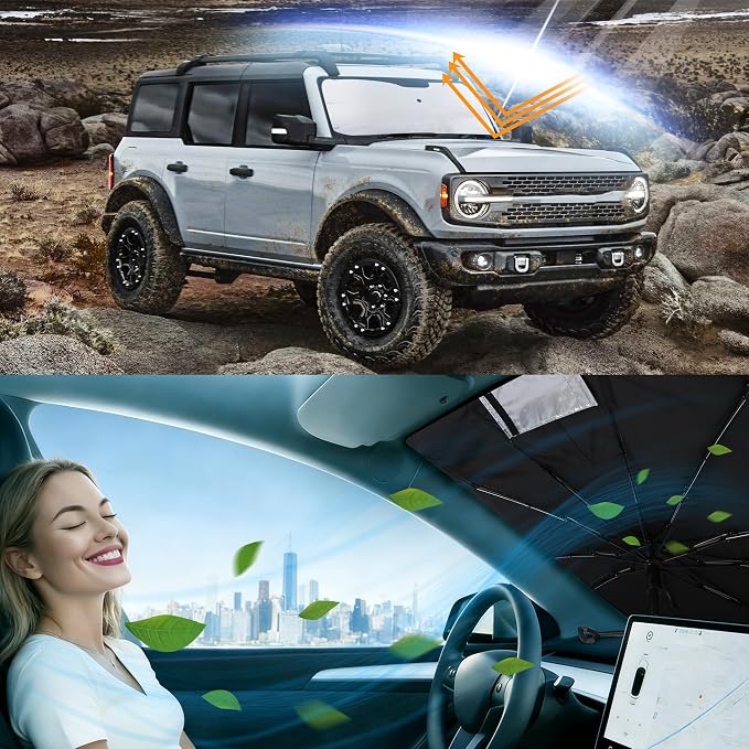 Windshield Sun Shade for 2021-2026 Fo-rd Bronco | Foldable, Full covered for windshield, Block UV Rays, Heat Reduction, Easy to install, Keeps Car Cooler - Image 6