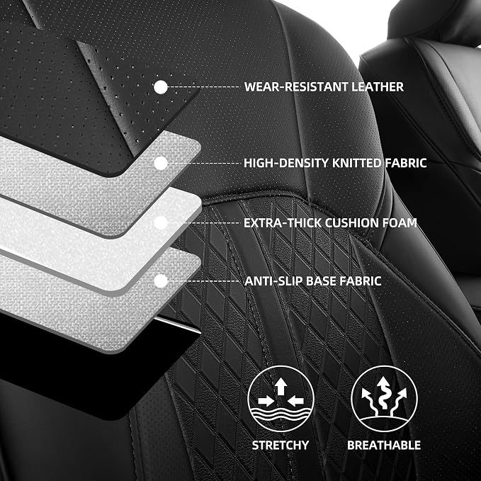 Custom Fit Camry Seat Covers for 2025 2026 Toyota Camry LE SE - Black | Waterproof Faux Leather Full Coverage, Car Seat Protectors Full Set with Armrest Covers, Airbag Compatible - Image 7
