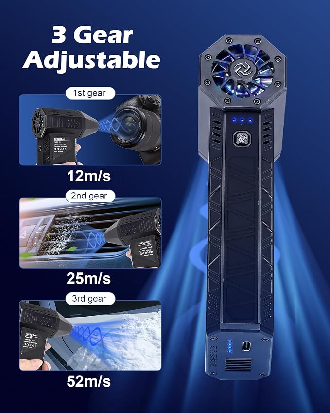 Turbo Fan for Car, Handheld Blower 130000 RPM, Air Duster for Car Detailing | Portable high-speed blower for computer keyboard cleaning, camera lens dust removal, car detailing & electronics dusting. - Image 3