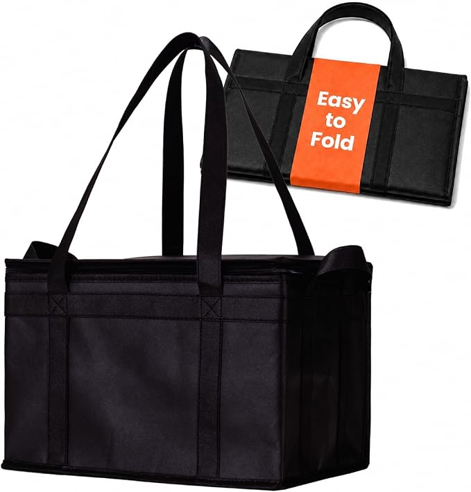 NZ home Insulated Food Bag, Portable Cooler Tote (Large, Black, 1 Pack) | Thermal bag, For cold and hot food, Soft sided cooler, Heavy duty 5-layered tote, Grocery shopping, Beach or travel bag by NZhome