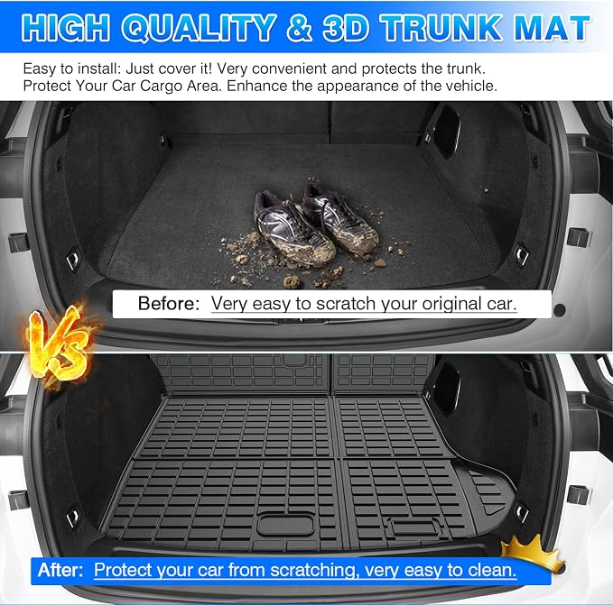 Grand Cherokee Cargo mat - Trunk Mat for Jeep Grand Cherokee 2022-2026(Include 4xe Not for L or WK), All Weather Trunk Mat & Backrest Mat for Grand Cherokee Accessories, Heavy Duty Rubber Mats - Image 6