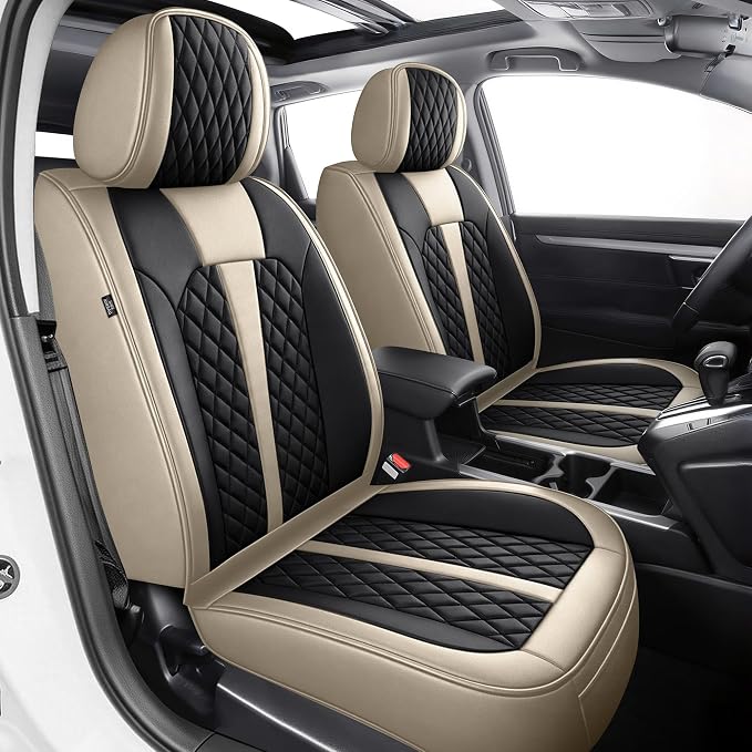 IKABEVEM Custom for Honda CR-V 2017-2022 Seat Covers Full Set | Waterproof Faux Leather,Easy to Install,Wipe Clean,Black&Beige Car Seat Protector by IKABEVEM