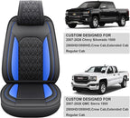 Chevy Silverado Seat Covers,Leather Seat Covers for GMC Sierra,Custom Fit 2007-2026 1500 2500HD 3500HD Crew Double Extended Regular Cab,LT LZT RST(Full Set,Black Blue) - Image 6