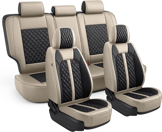 IKABEVEM Custom for Honda CR-V 2017-2022 Seat Covers Full Set | Waterproof Faux Leather,Easy to Install,Wipe Clean,Black&Beige Car Seat Protector - Image 8