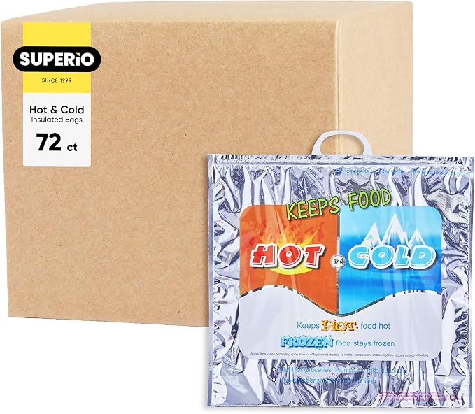 Superio Hot and Cold Insulated Bags for Food Delivery, Grocery Shopping Bags, Food Storage for Hot and Frozen Food for Travel, Disposable Cooler Bag, Reinforced Thermal Lunch Bag (72, 20"x19") by Superio