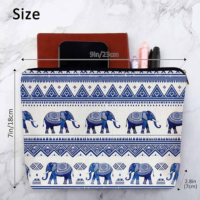 Elephant Cosmetic Bags For Women, Ethnic Geometric Elephant Roomy Makeup Bag Toiletry Bag Accessories Organizer Storage Bags Makeup Pouch For Travel Business Gym Camping Bathroom, Blue - Image 4