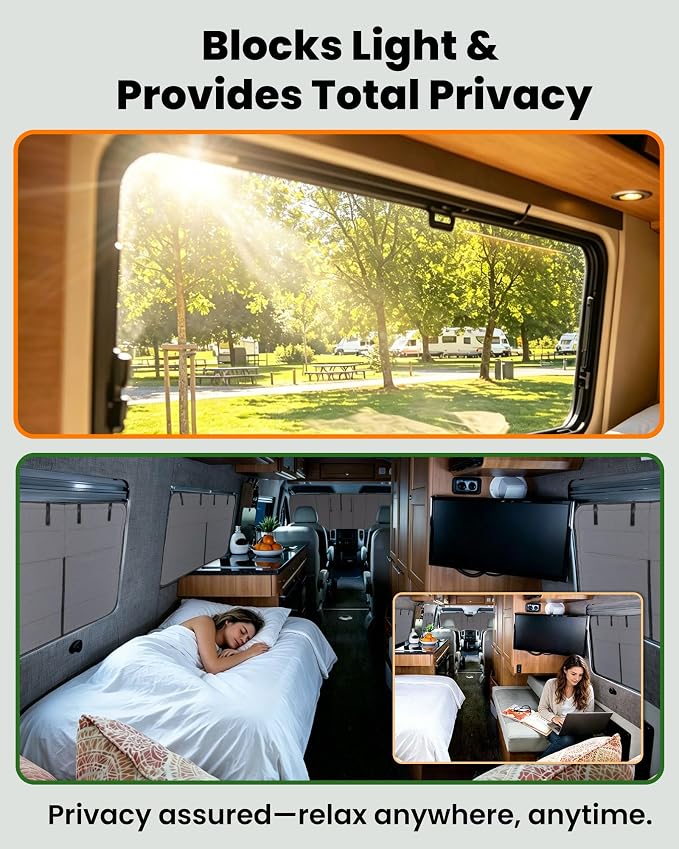 MELIPRON Sliding Door Window Cover Fit for Mercedes Sprinter NCV3 & VS30 | 2007-2026, 2 Folding Ventilation Panels, Magnetic Insulated Blackout Privacy Sun Shade for Campers & Van Lifers, Gray - Image 3
