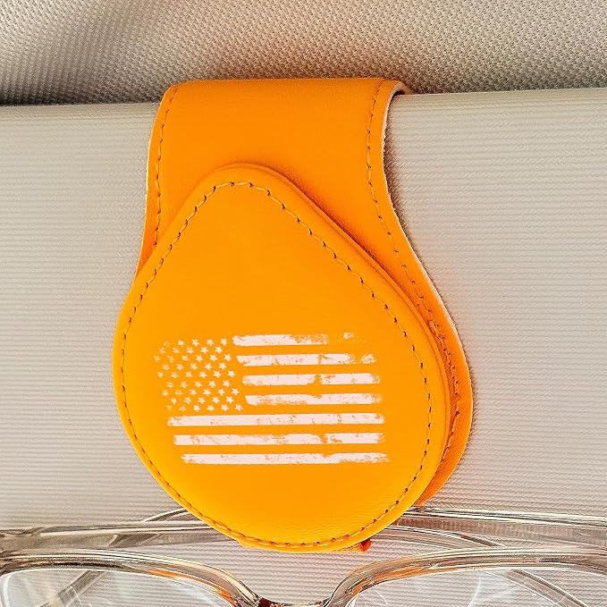 American Flag - Car Sunglass Holder, Magnetic Leather Eyeglass Hanger Mount Clip Holder for Car Visor Accessories (Yellow) | Magnetic Leather - Image 6