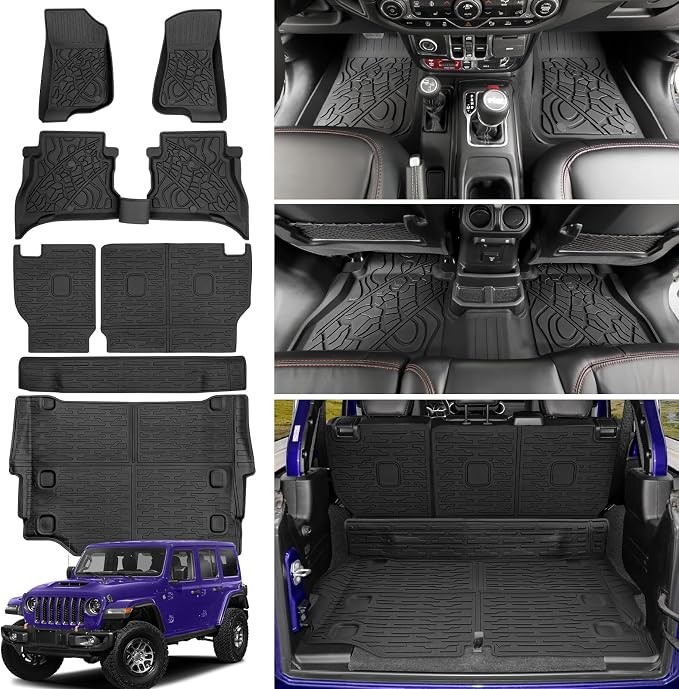 Cargo Mat with Floor Mat Compatible with 2021-2025 Jeep Wrangler JL Unlimited 4XE 4 Door, Floor Liner Seat Back Cover TPE Rear Cargo Liner for 2024 Jeep Wrangler JL/JLU Accessories by Utiiy