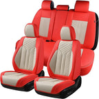 Coverado Leather Car Seat Covers Full Set, 5 Seats Seat Covers for Cars, Waterproof Car Seat Cushions, Front and Rear Seat Protectors Universal Fit Most Vehicles (Red&Beige) by COVERADOAUTO