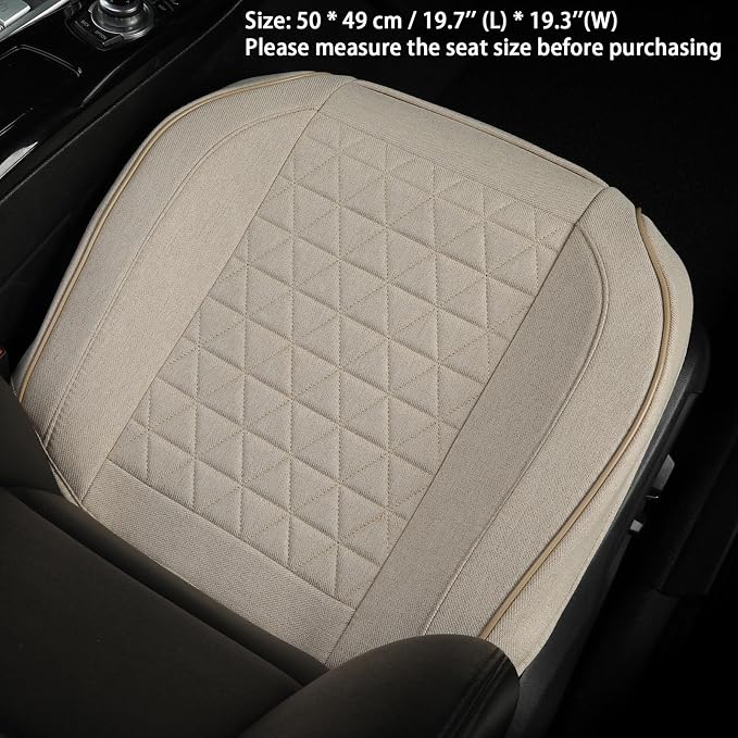 West Llama Linen Front Car Seat Cover Protector Anti-Slip Bottom Seat Cover Fits 95% of Vehicles,Wrapping Around The Bottom,Triangular Pattern(Beige-1Pcs) - Image 2