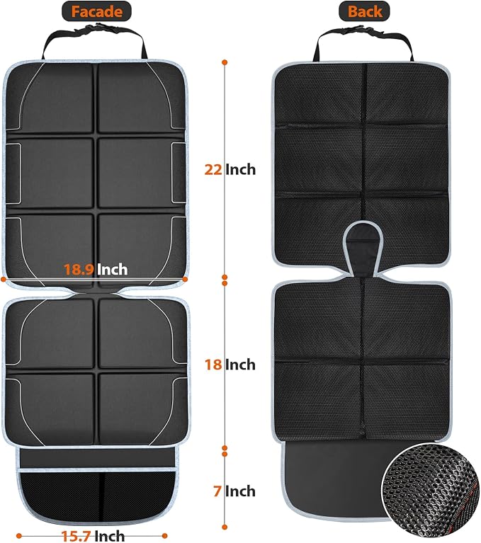 Gimars Car Seat Protector, 2 Pack, XL Thicken EPE Cushion Waterproof 600D Fabric Car Seat Cover for Child Car Seat with Nonslip Backing Mesh Pockets for Baby SUV Sedan Truck Leather Seats, Black-Gray - Image 8