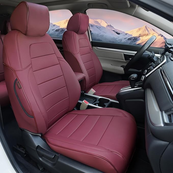 Lolcar CRV Seat Covers Custom Fit for Honda CRV 2017 2018 2019 2020 2021 2022,Leather Car Seat Cover Full Set for Trucks SUV,Waterproof Car Seat Cushion,Faux Leather (Burgundy) by LOLCAR