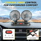 5V Dual Head Car Fan, Portable Vehicle Cooling Fan with 2 Speeds, 360° Rotatable Adjustable Dashboard Air Circulator for SUV, RV, Truck, Sedan, Cruise, Cigarette Lighter Powered USB Fan - Image 2