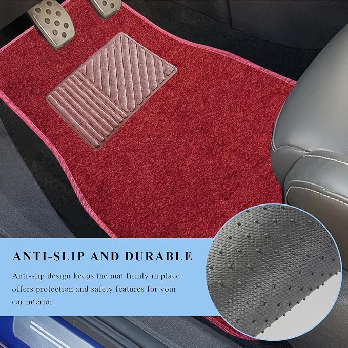 4PCS Car Floor Mats, Waterproof Non-Slip Car Floor Liners with Safety Heel Pad, All-Weather Wear-Resistant Mats Heavy Duty Universal Carpets for Truck SUV Van Sedan (Wine Red) - Image 4