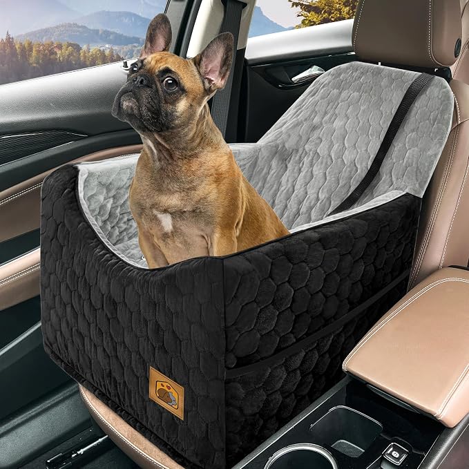 Dog Car Seat for Small/Medium Dogs, Memory Foam Dog Booster Seat, Travel Safety Per Car Seat with Washable Removable Cover, Storage Pockets, up to 35 lbs(BlackGray) by Qualityproductsqualityservice