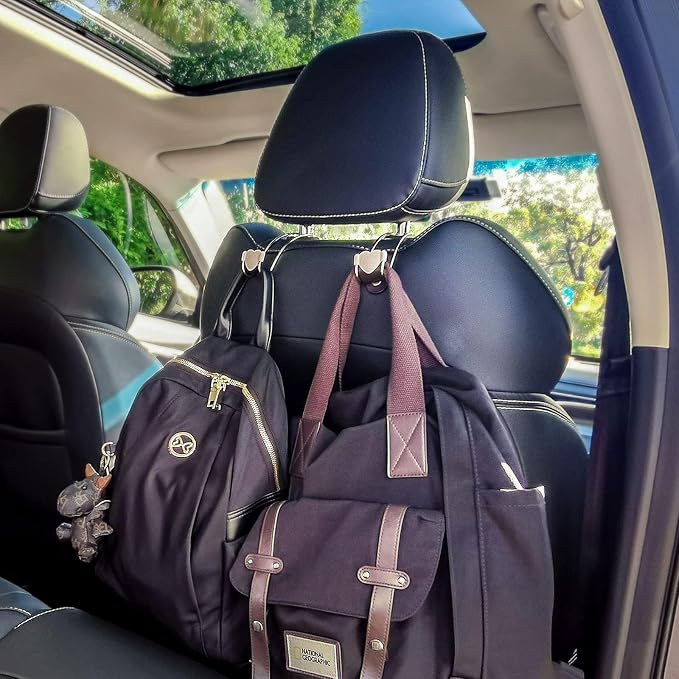 Heavy Duty Car Seat Hooks for Purse & Backpack, 2 Pack Metal | Holds 20 lbs per hook. For car headrests, home doors, office cabinets. Hangs coats, hats, bags with protective cover - Image 3