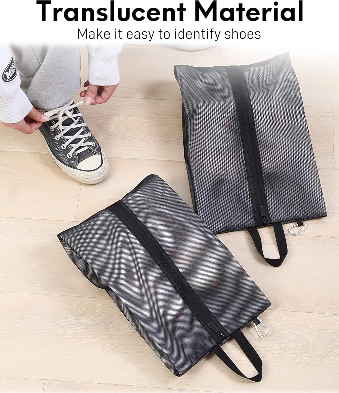 2 Pack Shoe Bags for Travel, Sneaker Bags, Waterproof Travel Shoe Bags with Zipper for Packing, Golf Shoe Dust Bags for Man and Women, Medium, Black - Image 5