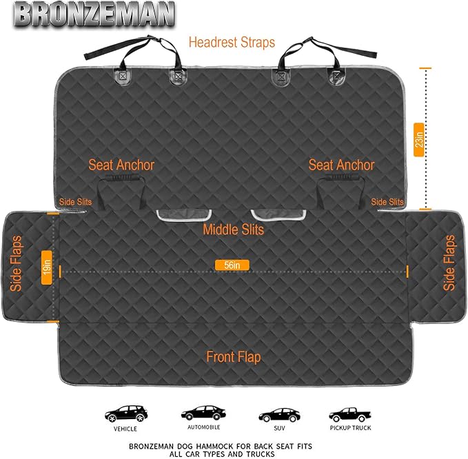 BRONZEMAN 100% Waterproof Bench Car Seat Cover Protector - Strong & Durable,Heavy-Duty and Nonslip Rear Back Seat Cover with Middle Seat Belt,Universal Size Fits for Cars, Trucks & SUVs - Image 5