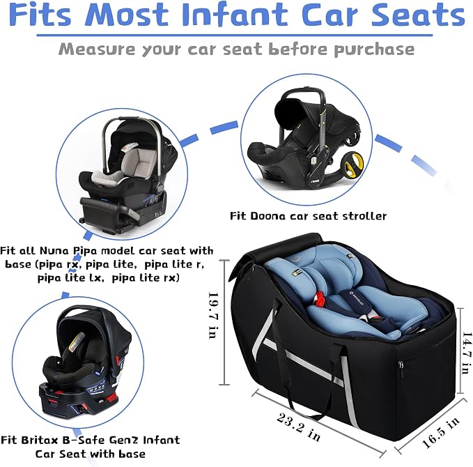 Infant Car Seat Travel Bag for Airplane Compatible with All Nuna Pipa Car Seat and Base,Chicco KeyFit 30 and Base, Padded Car Seat Bags for Air Travel,Car Seat Gate Check Bag with Side Pocket, Black - Image 5