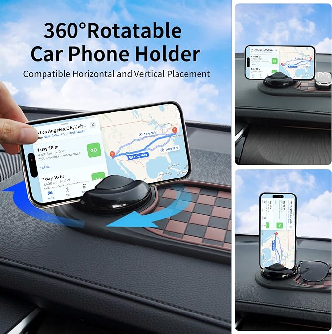 Universal Anti-Slip Car Dashboard Mat with 360° Rotating Phone Holder – Multi-Functional Organizer Pad for Phones, Sunglasses, Keys, and Daily Essentials (Gray Black) - Image 2