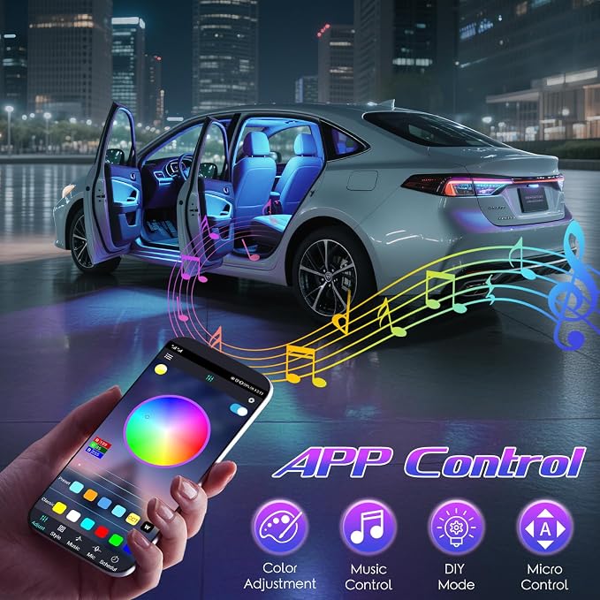 Winzwon Car Interior Lights, LED Lights for Halloween Car Accessories | Christmas White Elephant Gifts for Him Men Women Teen Boys, APP Control with USB Port Color Change Lights for Truck Decor - Image 4