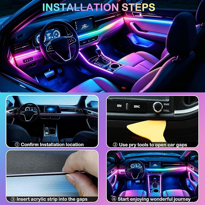 Interior Car LED Strip Light with Wireless APP, RGB 10 in 1 Acrylic LED Light for Car with Dynamic Dreamcolor, Dual Zone Control Car Ambient Lighting Kits, Inside Neon Strip with Music Mode (10 in 1) - Image 8