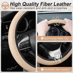 Alpmosn Elastic Stretch Steering Wheel Cover, Breathable Microfiber Ice Silk, Anti-Slip, Car Interior Accessories Fits for 14"-15" Steering Wheel Covers for Women & Men(Beige) - Image 3