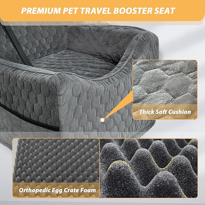 Dog Car Seat for Small/Medium Dogs, Memory Foam Dog Booster Seat, Travel Safety Per Car Seat with Washable Removable Cover, Storage Pockets for Dogs up to 35 lbs(Gray) - Image 5