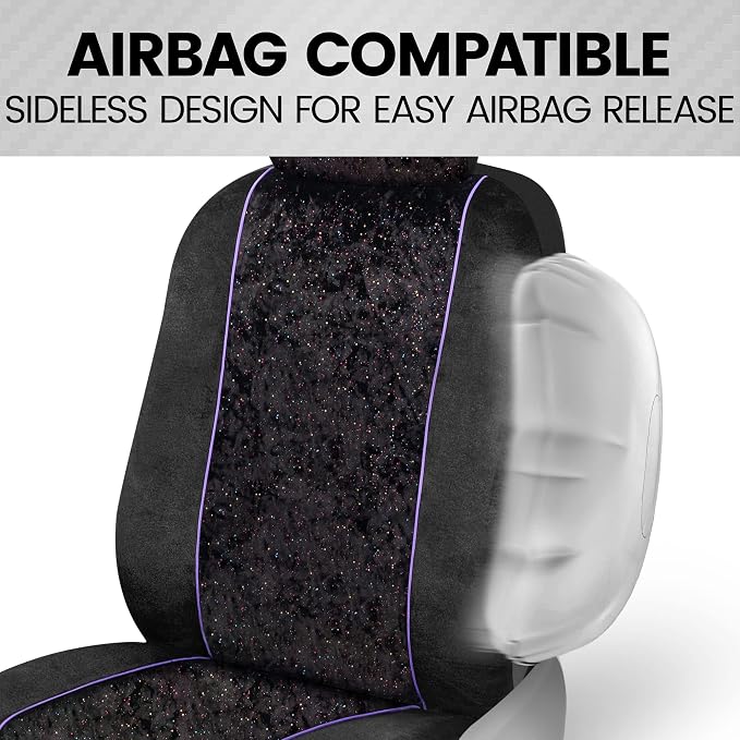 BDK Black Stardust Car Seat Covers for Front Seats, 2 Count.Glitter Pattern Front Seat Cover Set with Matching Headrest, Sideless Design for Easy Installation, Fits Most Car Truck Van and SUV (1 Pack) - Image 5