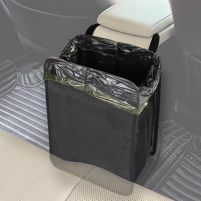 Ginsco 3 Gallons Open-Top Car Trash Can, Large Capacity Hanging Leakproof Car Trash Bag with Water-proof PEVA Liner, Stand Trash Bag for Cars Foldable Storage Bag for Cars SUV Truck RV Black by Ginsco