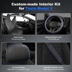 AOMSAZTO Seat Cover for Tesla Model Y 2020-2025 Not for Juniper/Performance | 4-Pieces Set with Seatbelt Cover,Steering Wheel Covers, Headrests,5 Seats Faux Leather Waterproof,Airbag Compatible-Black - Image 3