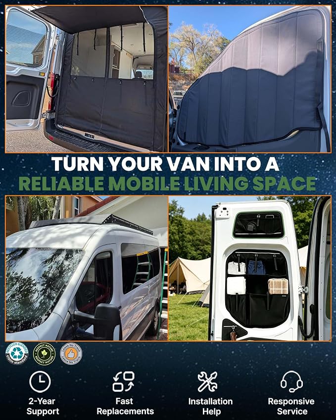 MELIPRON Rear Door Window Covers (Pair) Fit for Mercedes-Benz Sprinter NCV3 | 2007-2018, Magnetic Insulated Blackout Van Shades with Built-in Storage Pouches for Campers & Van Lifers, Gray - Image 9