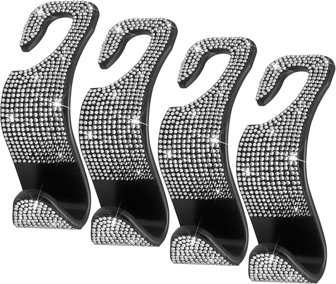 4 Packs Car Purse Hook, Bling Seat Headrest Bag Holder Hanger for Car, Easy Install Car Organizer Accessories Gift for Women (Silvery) by Zorleniva