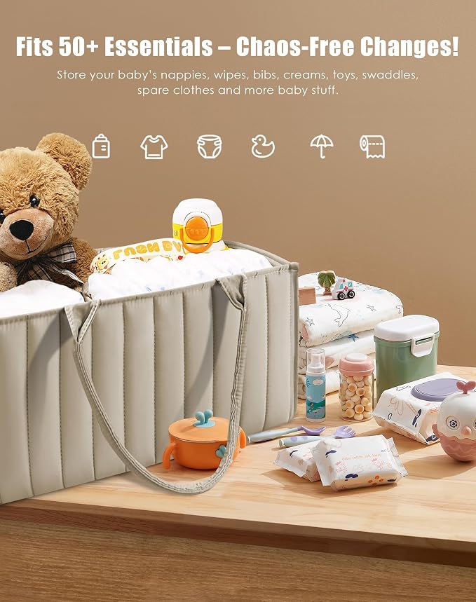 SWEET DOLPHIN 2-Pack Baby Diaper Caddy Organizers, Stylish Storage Baskets for Newborn Essentials, Diaper Station & Car Travel, Value Bundle for Baby Shower Gifts & Registry Must-Haves - Light Brown - Image 3