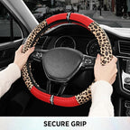 Road Comforts Leopard Steering Wheel Cover for Women, Cute Anti-Slip Microfiber Leather, Fits D Shape Flat Bottom Steering Wheel 14.5-15 Inch - Red - Image 5