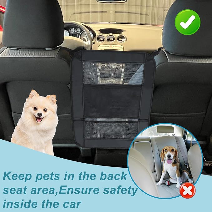 Dog Car Net Barrier, Secure Dog Car Barrier Behind Front Seat, Mesh Separator for Dogs, Dog Net for Car Back Seat Barrier for SUVs and Trucks, Black - Image 6