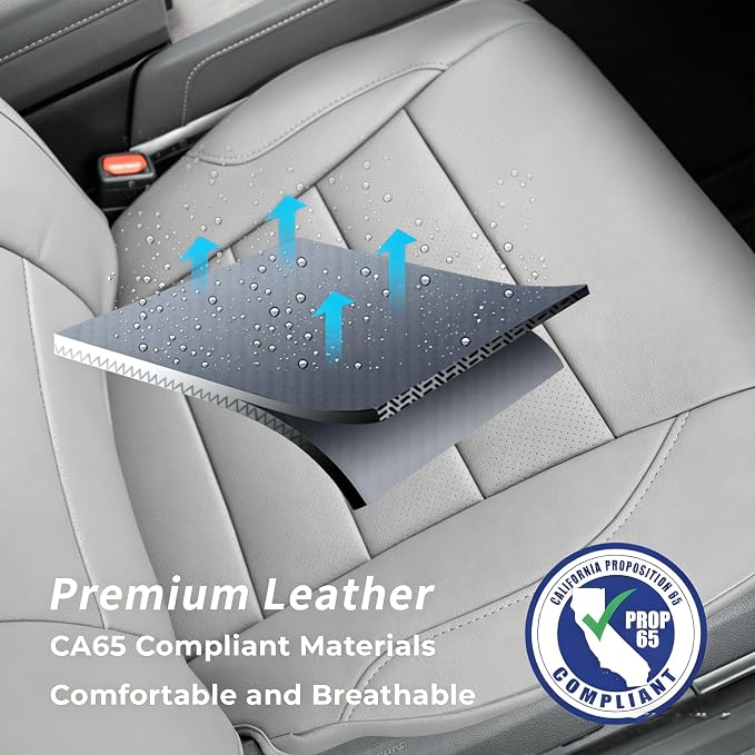 Custom Fit Seat Covers Full Set for Chevy Silverado/GMC Sierra 1500 (2019-2026) and 2500HD/3500HD (2020-2026)-CrewCab,No Rear Seat Storage,Fully Covered,Waterproof Leather Truck Seat Protector(Grey) - Image 7