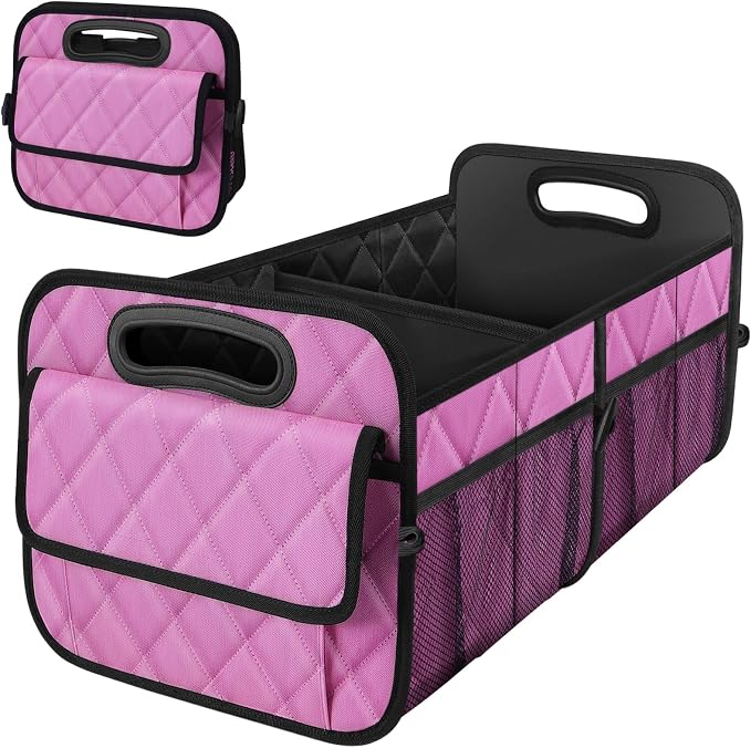 Deosk Car Trunk Organizer for SUV, Car Organizers and Storage with Reinforced Handles, Car Accessories for Women/Men 70L Waterproof Polyester Trunk Organizer(Large, Pink) by Deosk
