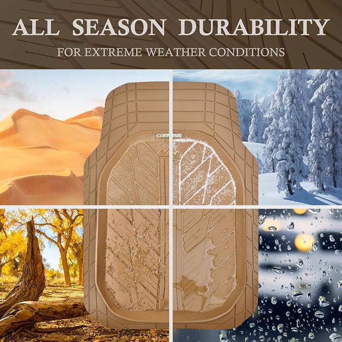 CAR PASS Tire Tread DeepDish Rubber Floor Mats for car Heavy Duty car mats All Weather, Universal XL~M Trim to Fit for Truck SUV Vehicle Automotive, Waterproof car mats 3 piece Solid Beige - Image 5