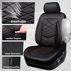 CAR PASS Luxury Nappa Leather Seat Covers Full Set, Water Resistant Faux Leather Seat Cover with Lumbar Support, Breathable Automotive Seat Covers Universal Fit for Sedan SUV Van Truck, Black Red - Image 9