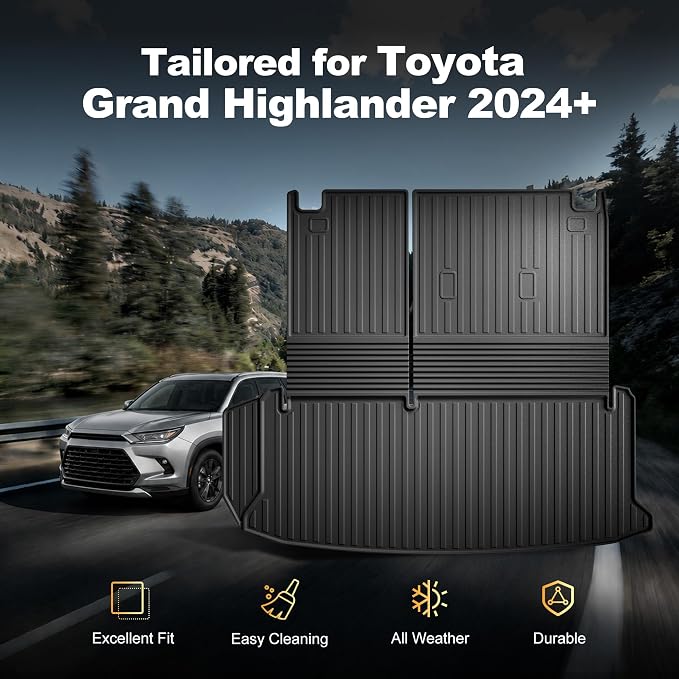 Cargo Mat Fit for Toyota Grand Highlander 2024 2025 2026 with Seat Back Mat | Not for Highlander, 2-in-1 Cargo Liner, Custom Fit, All-weather Protection, Waterproof, Easy to Clean, Heavy Duty - Image 3
