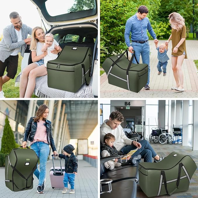 Infant Car Seat Travel Bag for Airplane Compatible with All Nuna Pipa Car Seat and Base,Chicco KeyFit 30 and Base, Padded Car Seat Bags for Air Travel,Car Seat Gate Check Bag with Side Pocket, Green - Image 7